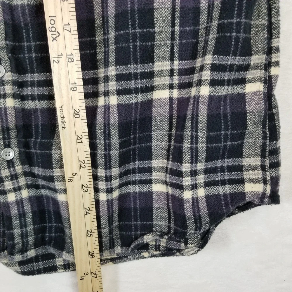 True Religion Mens Plaid Flannel Shirt‎ Purple Black Logo Graphic Small S